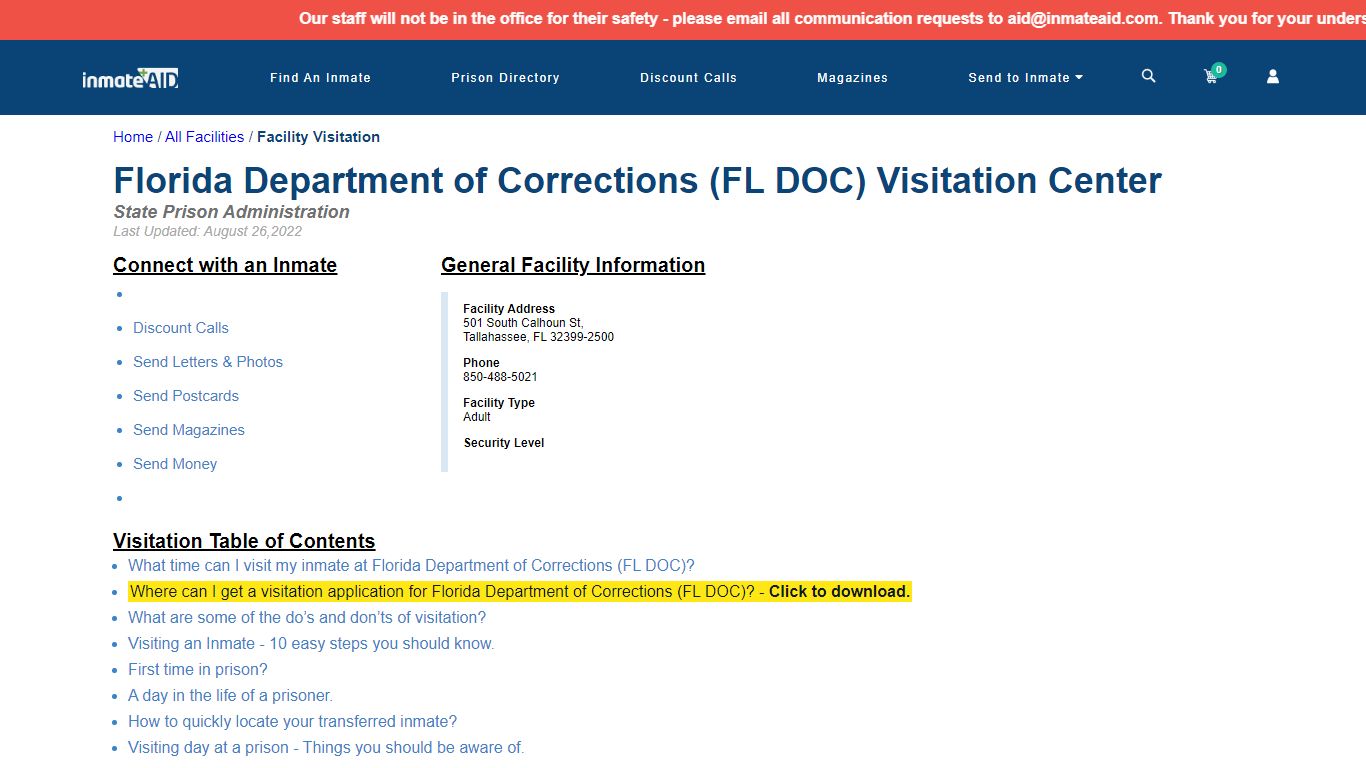 Florida Department of Corrections (FL DOC) - InmateAid